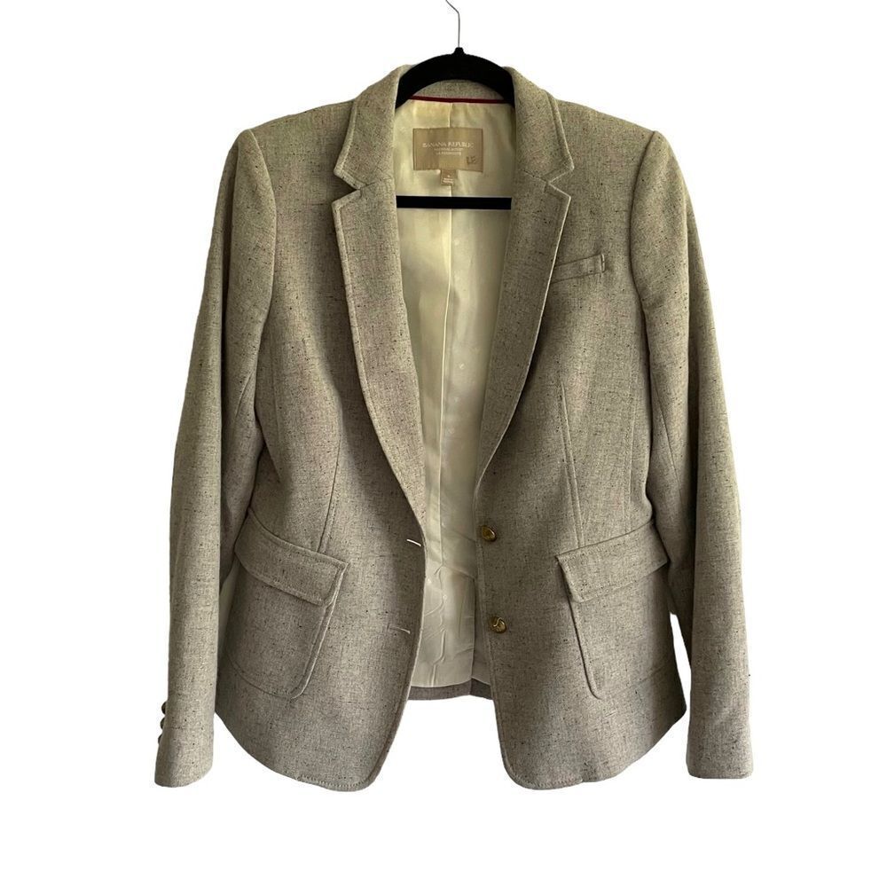 BANANA REPUBLIC Wool Blazer Elbow Patches Gray 4